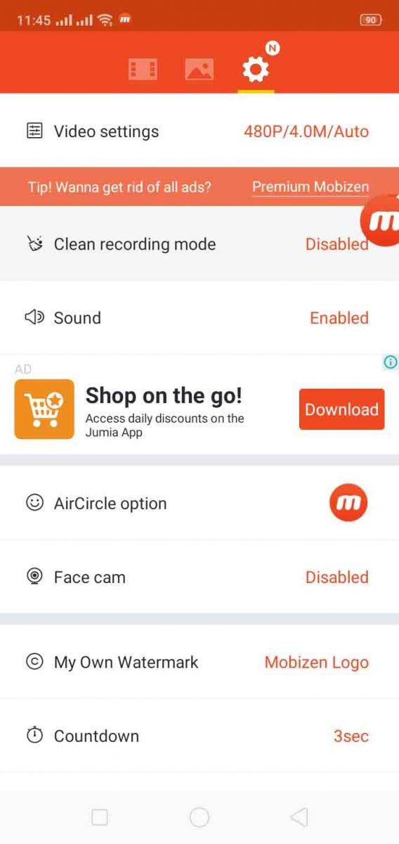 اعدادات برنامج موبيزن