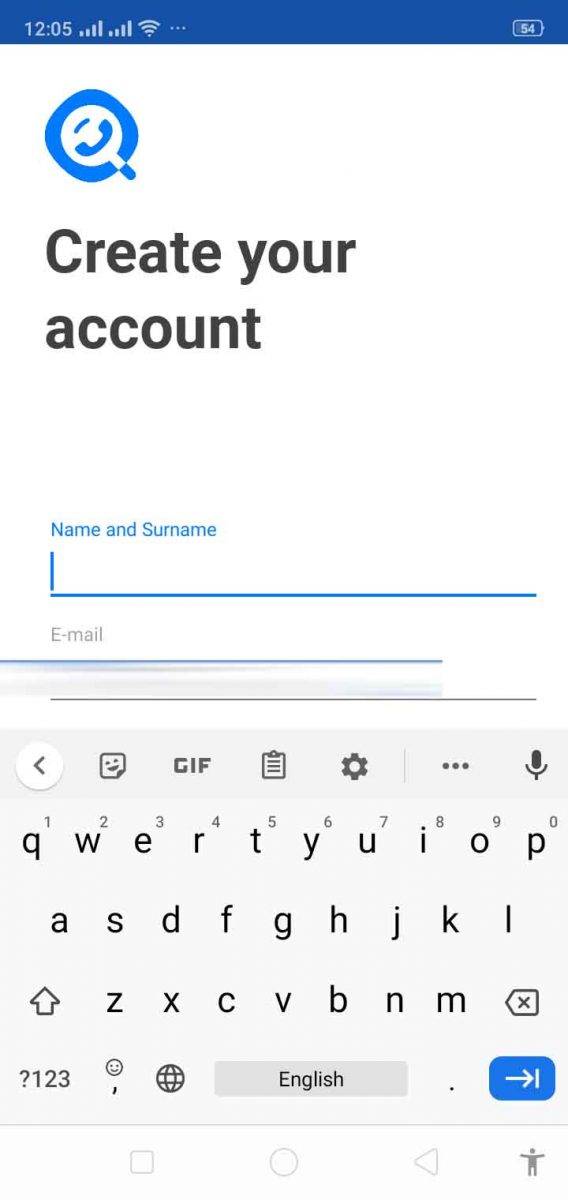 تسجيل الاسم وعنوان البريد الالكتروني على getcontact