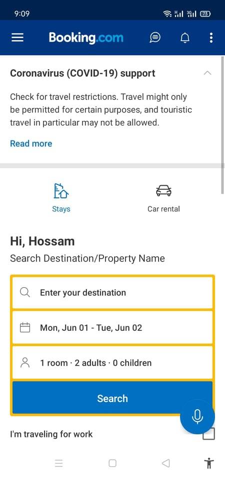 التسجيل على booking والصفحة الرئيسية